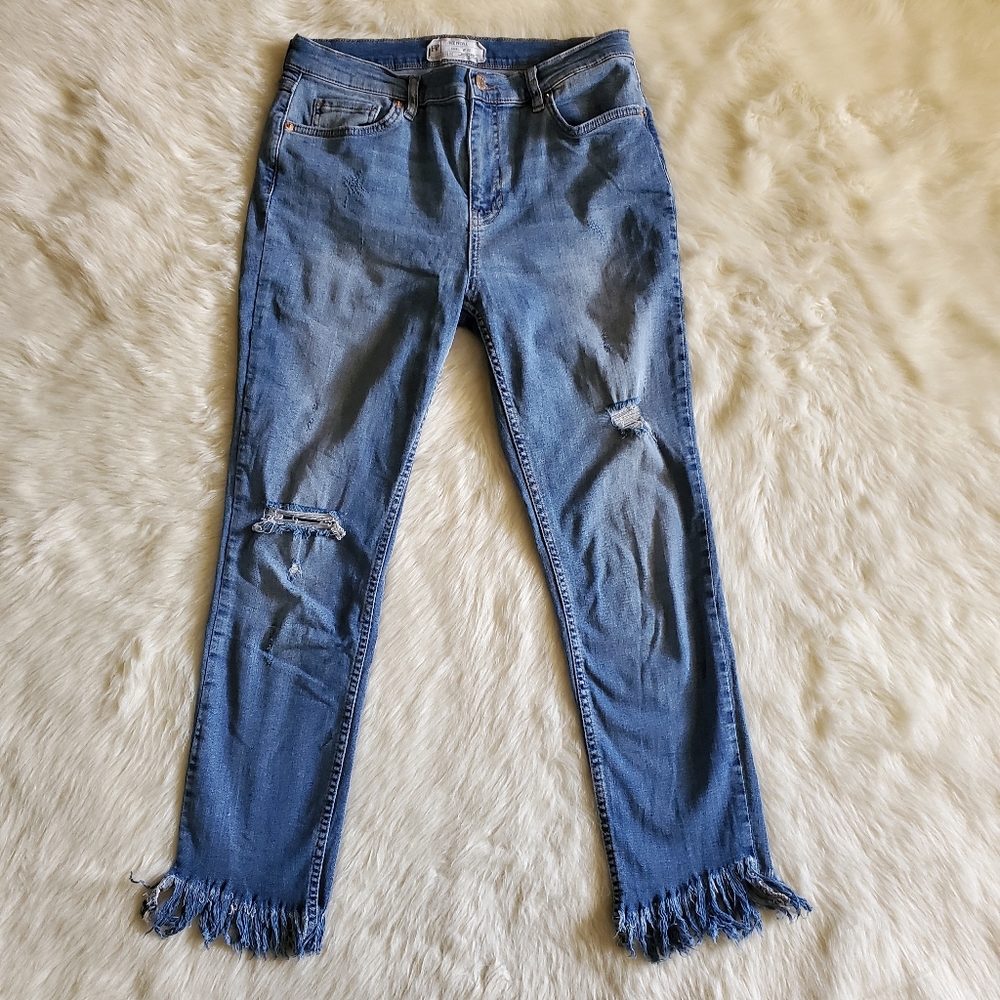 Free People Great Heights Frayed Hem Distressed Skinny Jeans Size 30 - Picture 6 of 16